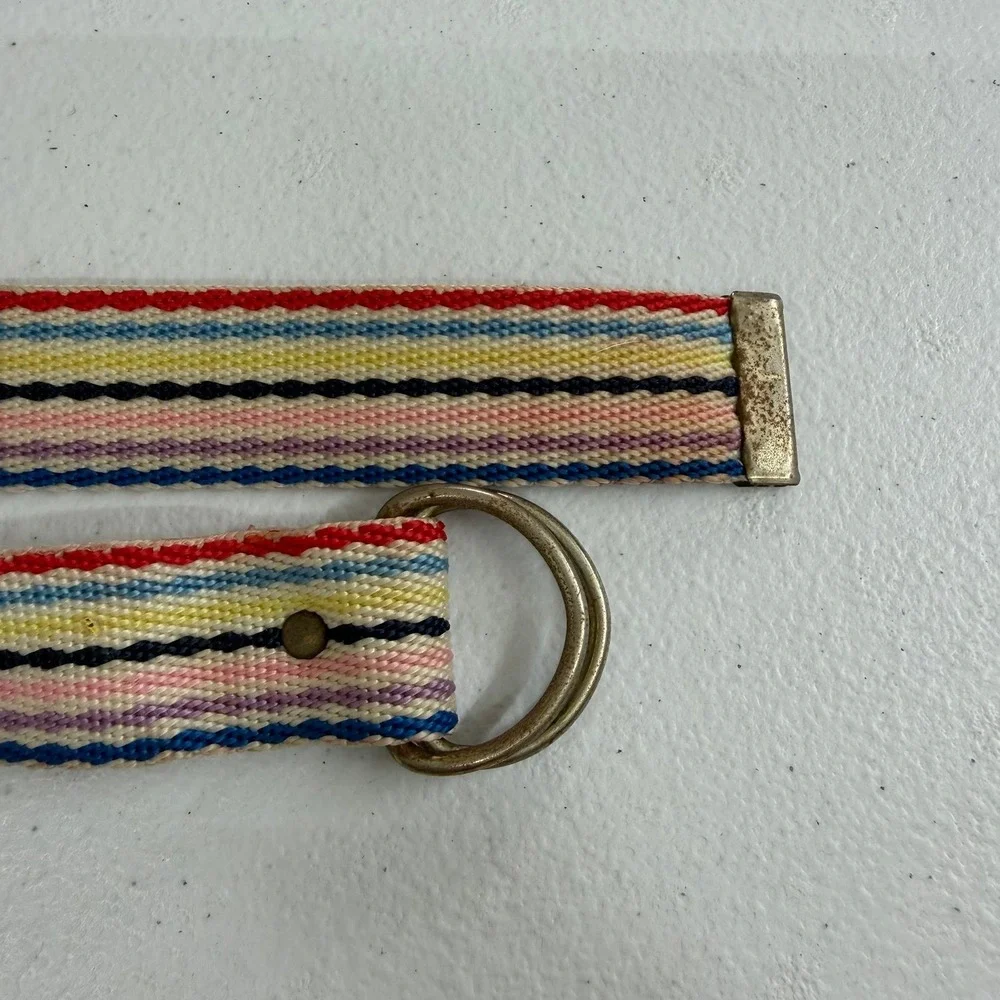 Youth girl's pink striped fabric‎ woven golden buckle pants belt accessories OS